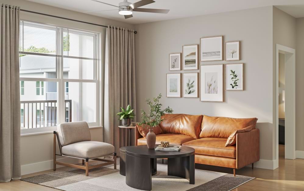 The Amber - 1 bedroom floorplan layout with 1 bathroom and 745 square feet (Expansive Living Area)