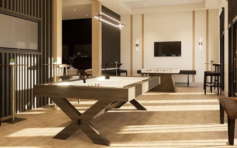 a game area with a pool table