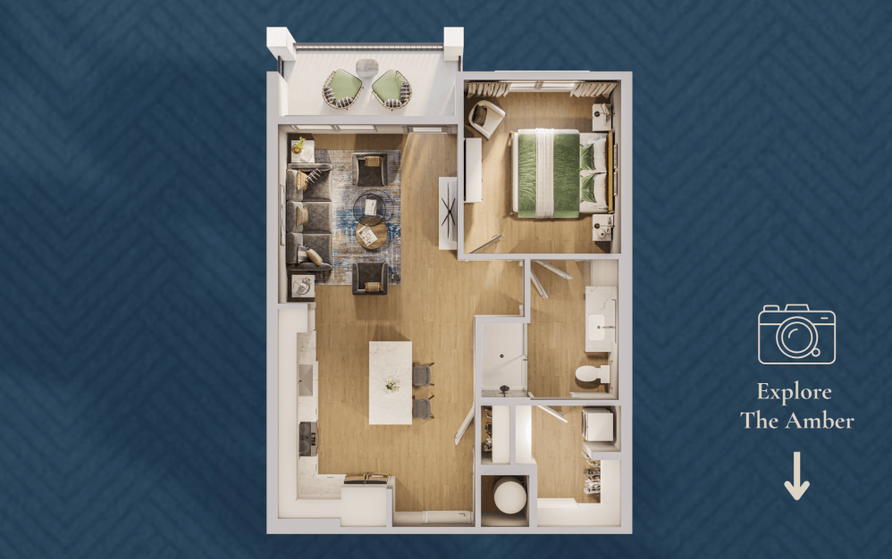 The Amber - 1 bedroom floorplan layout with 1 bathroom and 745 square feet