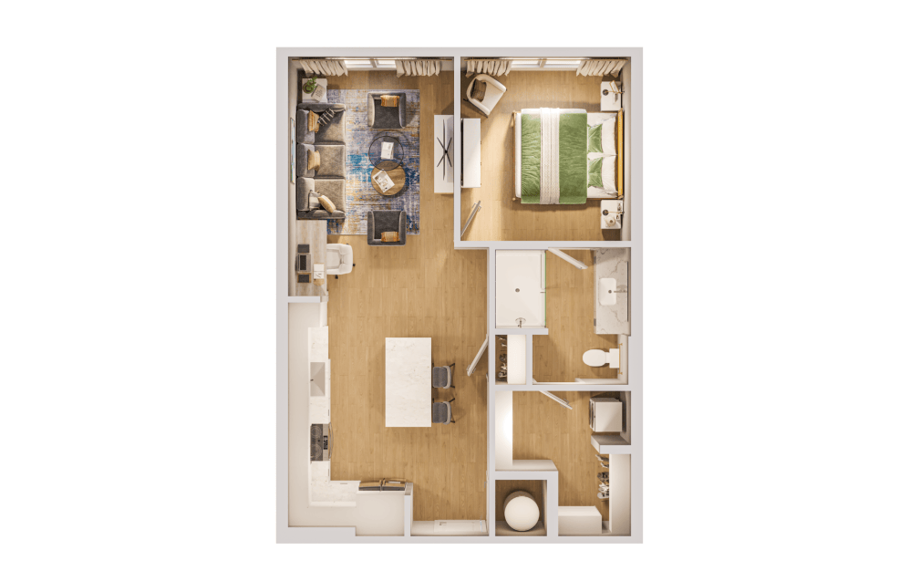 The Cobalt - 1 bedroom floorplan layout with 1 bathroom and 732 square feet