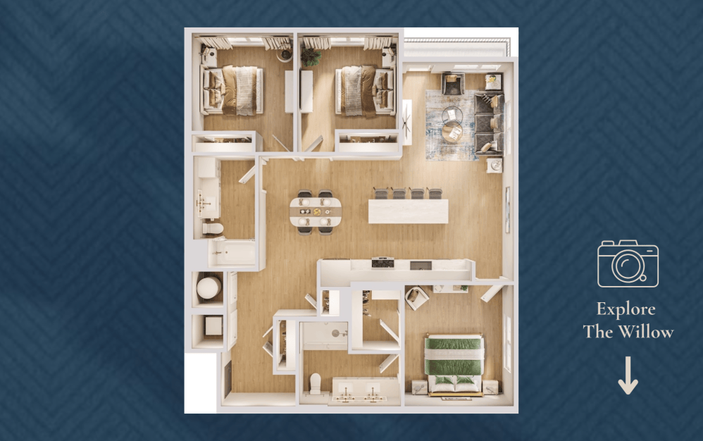 The Willow - 3 bedroom floorplan layout with 2 bathrooms and 1361 square feet