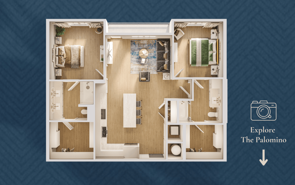 The Palomino - 2 bedroom floorplan layout with 2 bathrooms and 1137 square feet