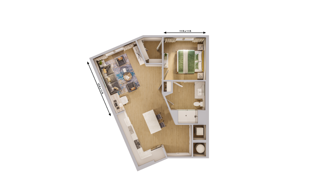 The Misty - 1 bedroom floorplan layout with 1 bathroom and 800 square feet (Dimensions)