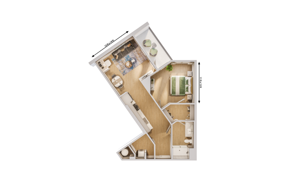 The Maple - 1 bedroom floorplan layout with 1 bathroom and 818 square feet (Dimensions)