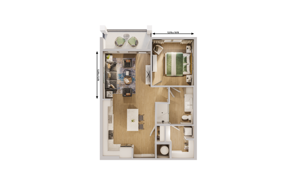 The Amber - 1 bedroom floorplan layout with 1 bathroom and 745 square feet (Dimensions)