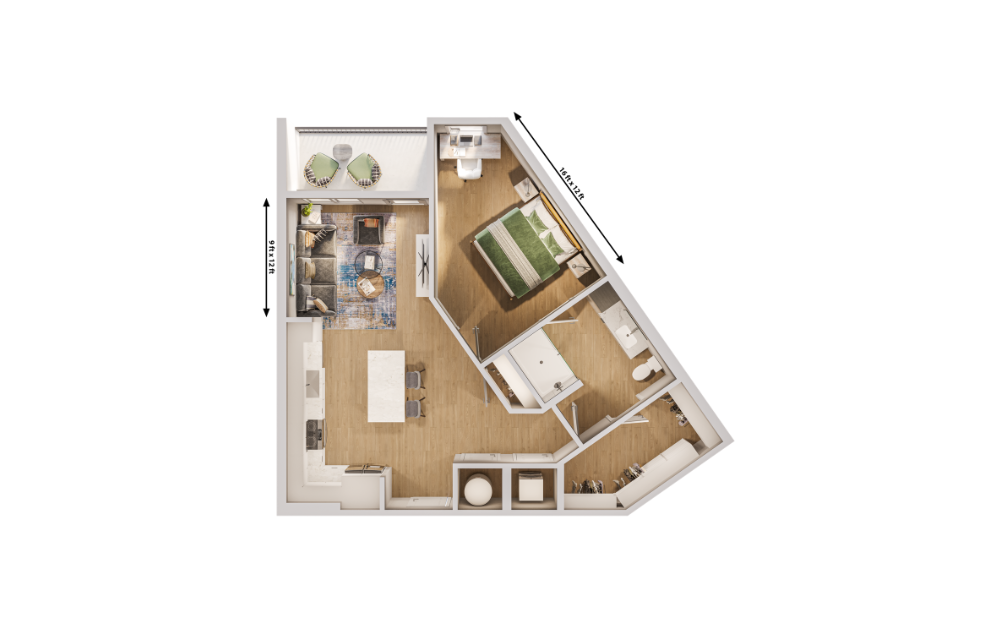 The Chestnut - 1 bedroom floorplan layout with 1 bathroom and 816 square feet (Dimensions)