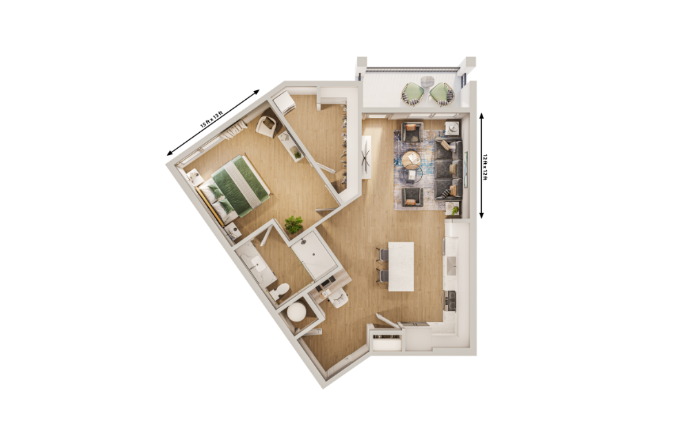 The Mosaic - 1 bedroom floorplan layout with 1 bathroom and 873 square feet (Dimensions)