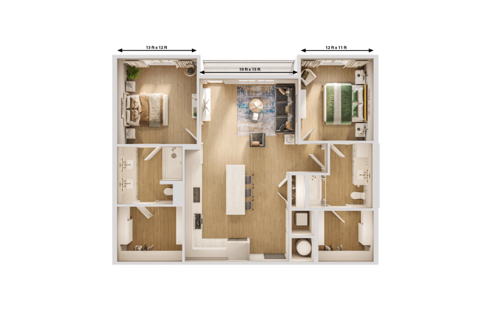 The Sable - 2 bedroom floorplan layout with 2 bathrooms and 1225 square feet (Dimensions)
